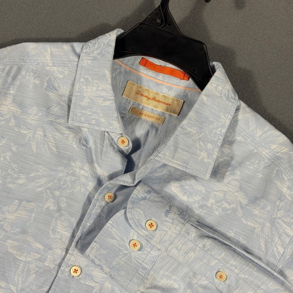 Tommy Bahama Shirt Mens M Blue Island Modern Fit Cotton Silk Tropical Floral